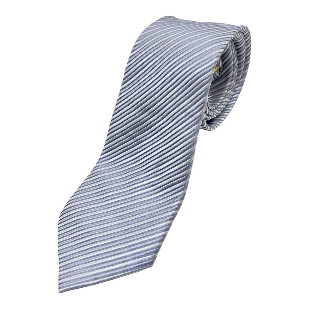 DONALD J. TRUMP Silver Gray Neck Tie Hand Sewn Silk Striped Signature Series